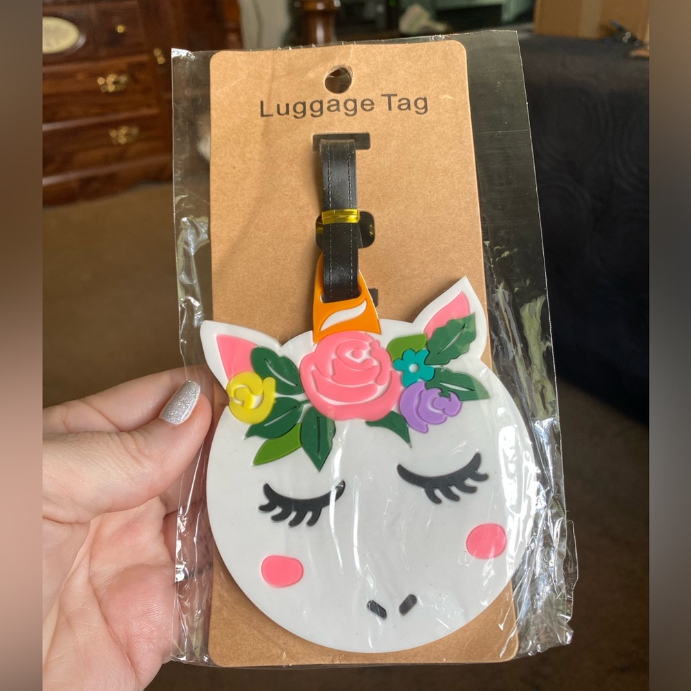 Unicorn Floral Luggage Tag NWT